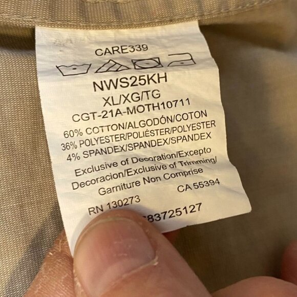 Wrangler Mens Long Sleeve Shirt XL Khaki Gorpcore Caped Vented Hunting Fishing - Picture 10 of 11